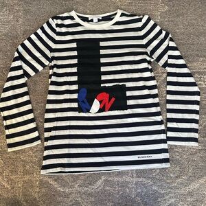 Burberry Kids “London” Tee with Black and White Stripes